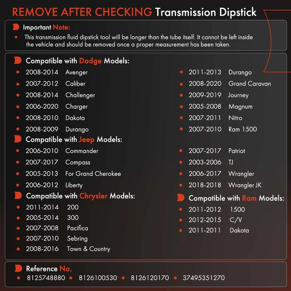 Transmission Fluid Level Dipstick for Chrysler 300 Dodge Grand Caravan Jeep Ram