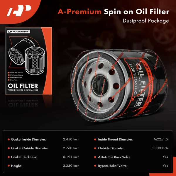 Engine Oil Filter for Buick Dodge Cadillac Chrysler Isuzu 10K Miles Protection