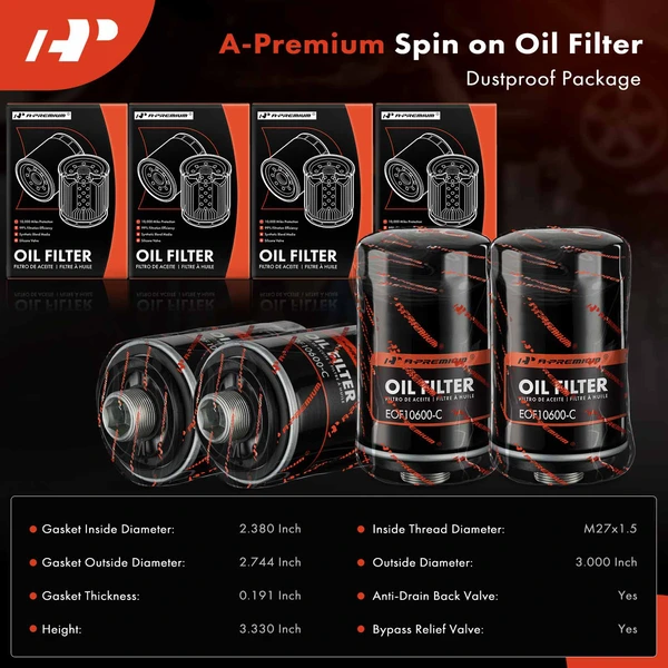 4 Pcs Engine Oil Filter for Volkswagen Jetta Beetle Audi A3 10K Miles Protection