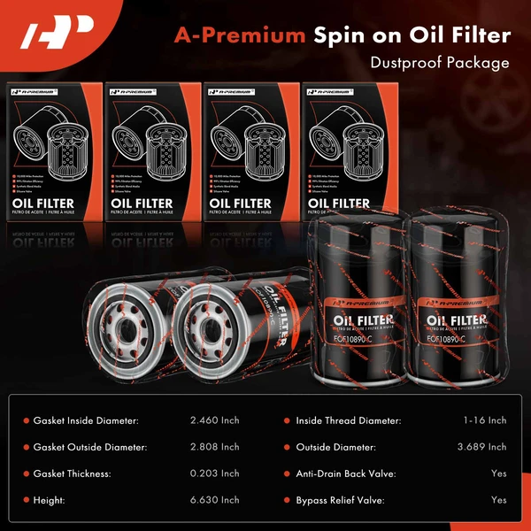 4 Pcs Engine Oil Filter for Ford F-250 F-350 F-450 F-550 Super Duty 6.7L