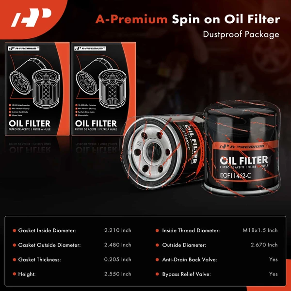 2 Pcs Engine Oil Filter for Chevrolet Spark 2013-2015 L4 1.2L