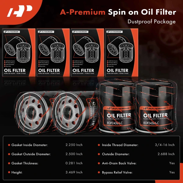 4 Pcs Engine Oil Filter for Chevy Nova Lexus RX350h Nissan 10K Miles Protection