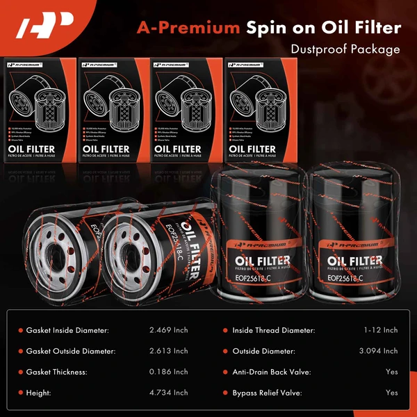 4 Pcs Engine Oil Filter for Ford Thunderbird 2002-2005 Lincoln