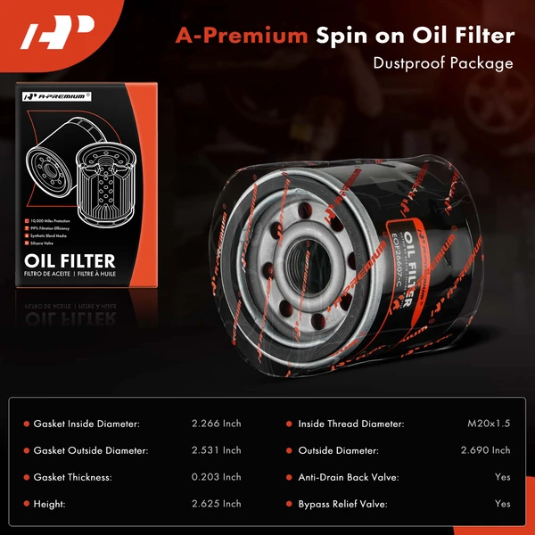 Engine Oil Filter for Chevrolet Ford Toyota Honda Mitsubishi Mazda Kia 10K Miles