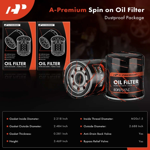 2 Pcs Engine Oil Filter for Nissan Maxima Mitsubishi Eclipse 10K Miles Protection