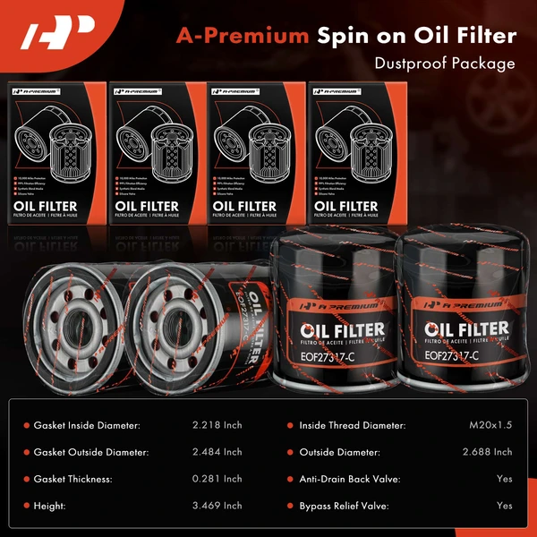 4 Pcs Engine Oil Filter for Acura Integra Dodge Stratus 10K Miles Protection