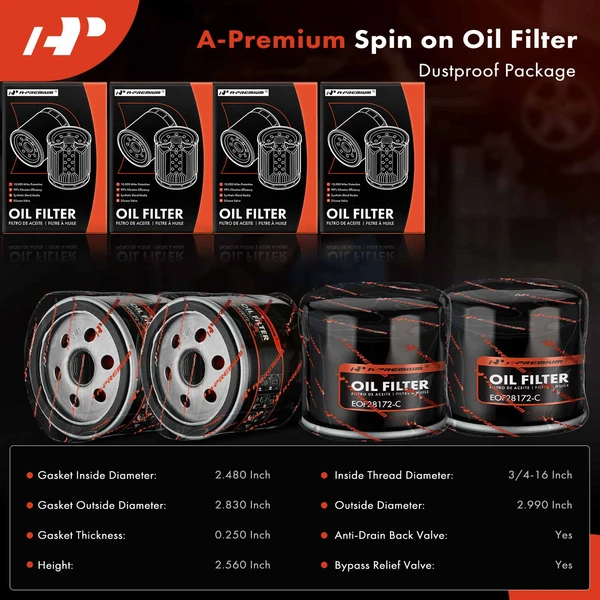 4 Pcs Engine Oil Filter for Dodge Charger 1985-1987 Omni 1986