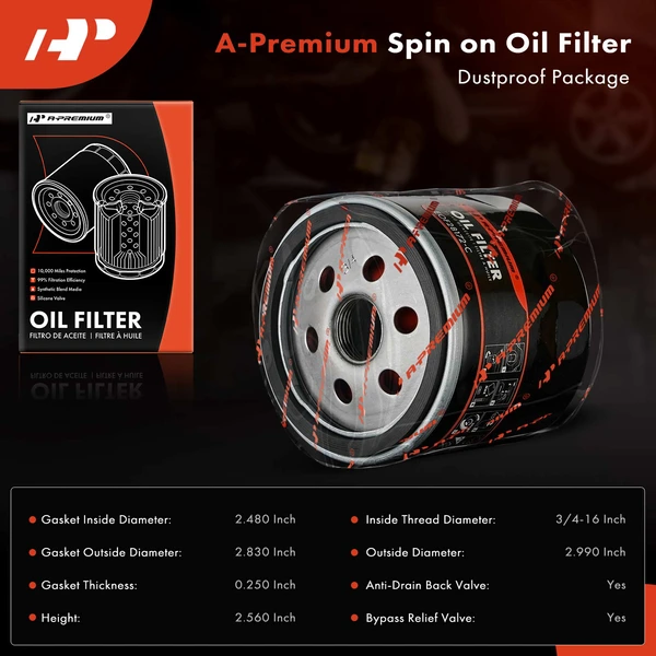 Engine Oil Filter for Dodge Charger Omni Fiat Lotus Maserati 10K Mile Protection