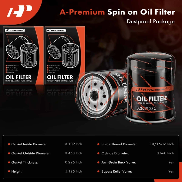 2 Pcs Engine Oil Filter for Chevrolet Silverado 2500 HD GMC 10K Miles Protection