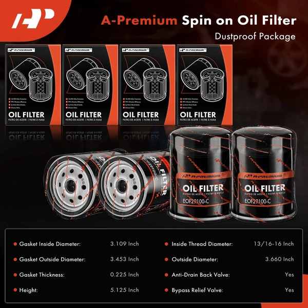 4 Pcs Engine Oil Filter for Chevrolet Silverado 2500 HD GMC 10K Miles Protection