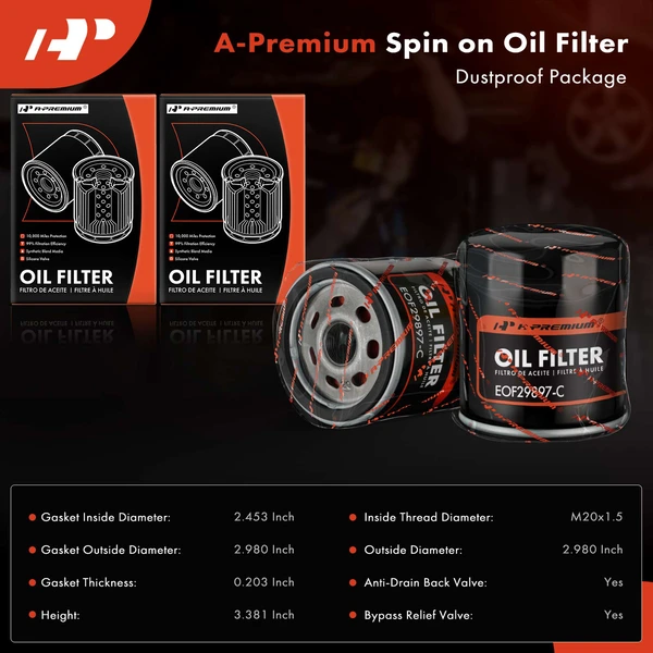 2 Pcs Engine Oil Filter for Chevrolet Suzuki Verona 2004-2006 10K Miles Protection