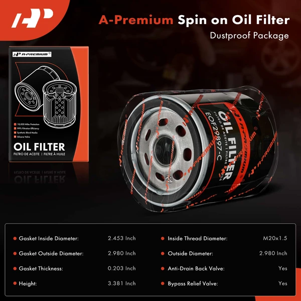 Engine Oil Filter for Chevrolet Suzuki Verona 2004-2006 GAS 10K Miles Protection