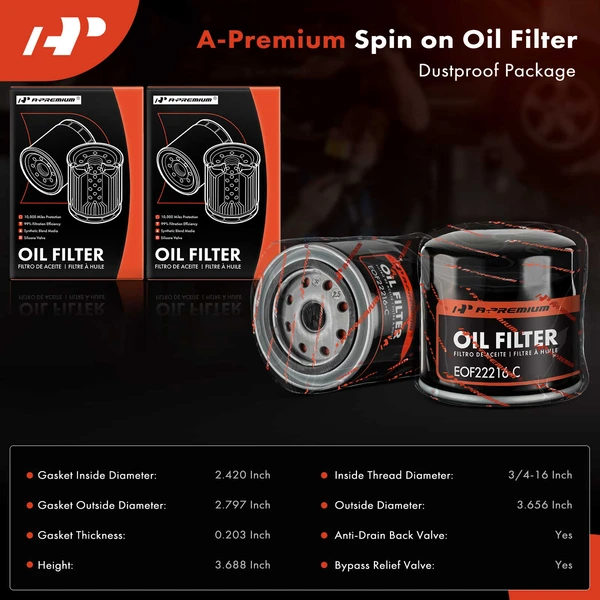 2 Pcs Engine Oil Filter for Chrysler Aspen Cordoba Plymouth Alfa Romeo 10K Miles