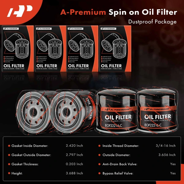 4 Pcs Engine Oil Filter for Chrysler Aspen Cordoba Plymouth Alfa Romeo 10K Miles