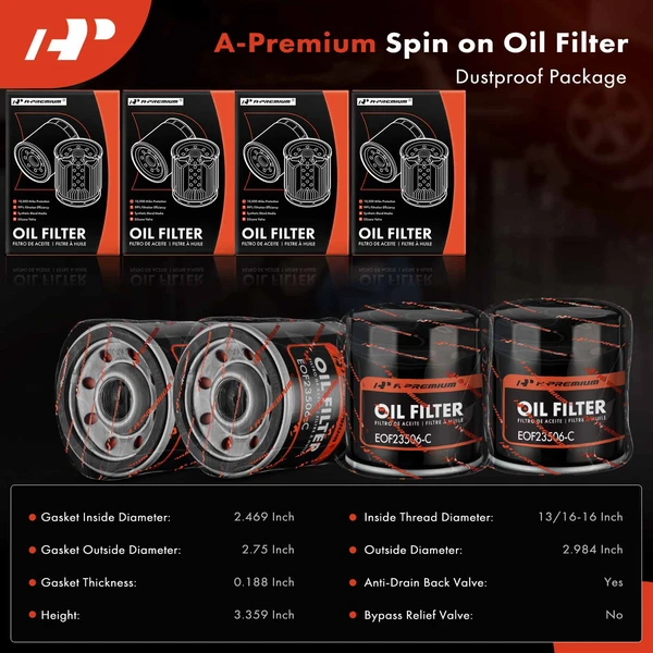 4 Pcs Engine Oil Filter for Chevy Colorado Tahoe Cadillac CTS Buick 10K Miles