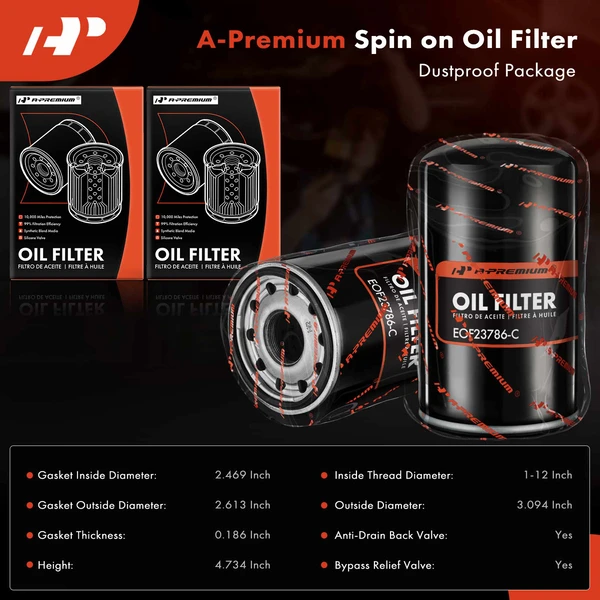 2 Pcs Engine Oil Filter for Ford F-250 1994-1996 F-350 10K Miles Protection