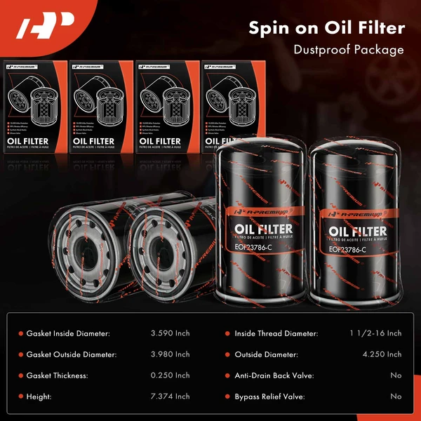 4 Pcs Engine Oil Filter for Ford F-250 1994-1996 F-350 1994-1997