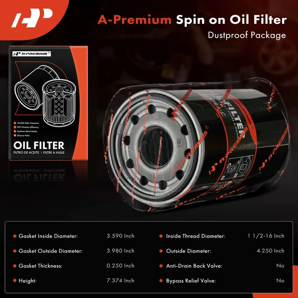 Engine Oil Filter for Ford F-250 1994-1996 F-350 1994-1997 10K Miles Protection