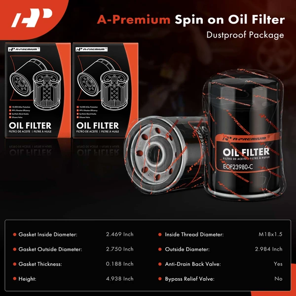 2 Pcs Engine Oil Filter for 1982-1985 1987-1991 Pontiac 6000