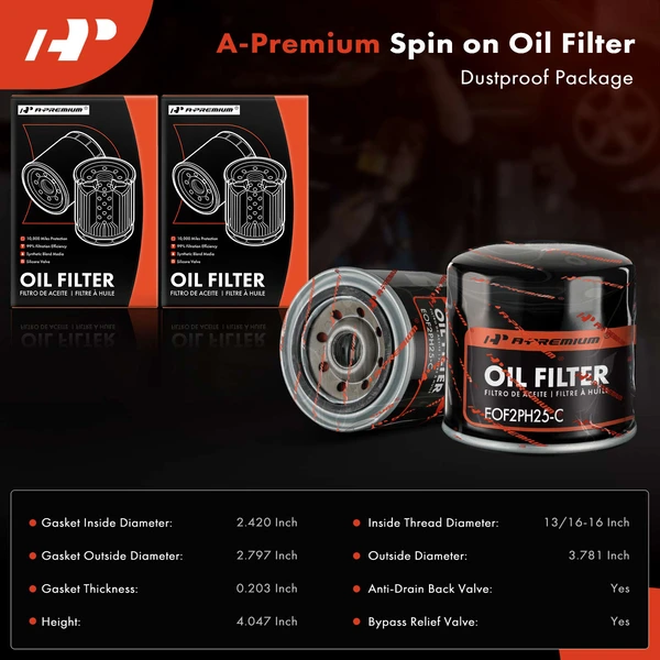 2 Pcs Engine Oil Filter for Jeep Cherokee CJ5 Pontiac Phoenix