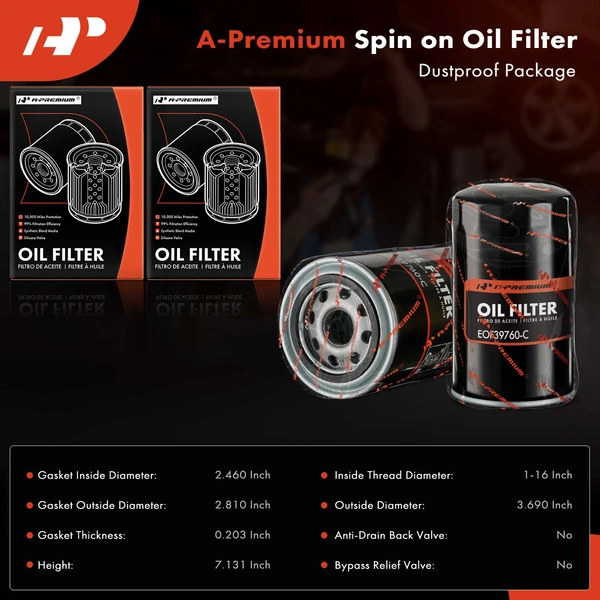 2 Pcs Engine Oil Filter for Chevy Express 3500 Ram Dodge Ford