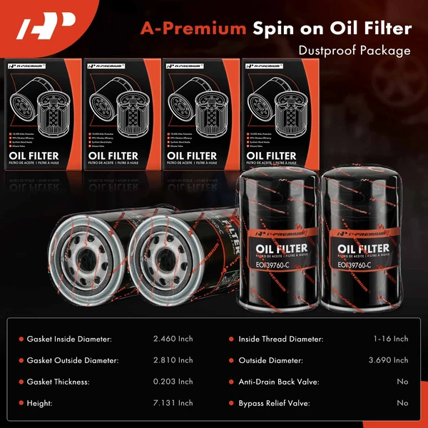 4 Pcs Engine Oil Filter for Chevy Express 3500 Ram Dodge Ford