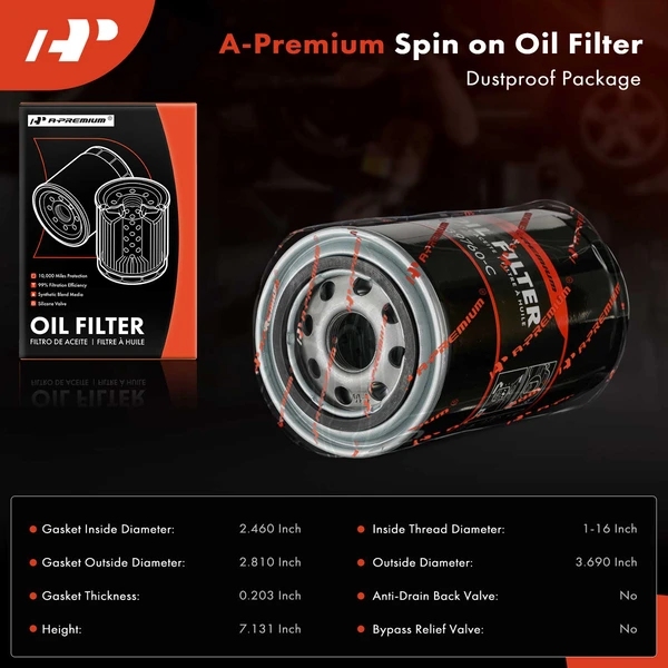 Engine Oil Filter for Chevrolet Express 3500 Ram Dodge Ford 10K Miles Protection