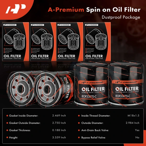 4 Pcs Engine Oil Filter for Chevrolet Malibu GMC Sierra 1500 10K Miles Protection