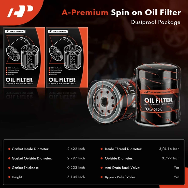 2 Pcs Engine Oil Filter for Ford E Series Dodge Challenger Chrysler AC