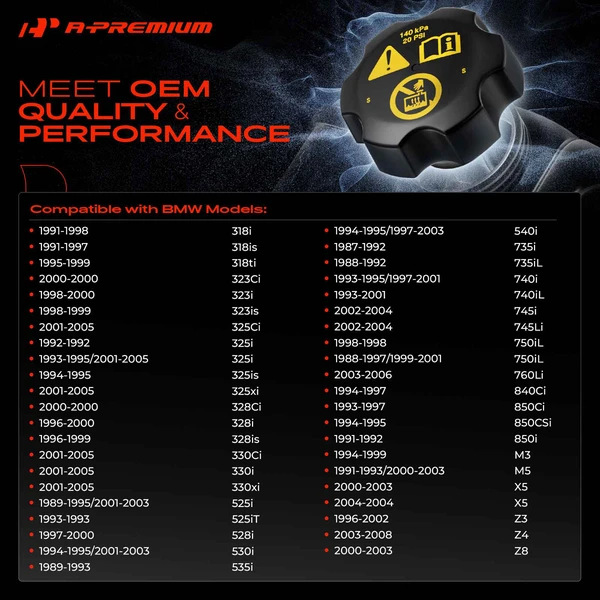 Expansion Tank Cap for BMW E30 E36 E46 3-Series X5 5-Series 7-Series Z4 8-Series