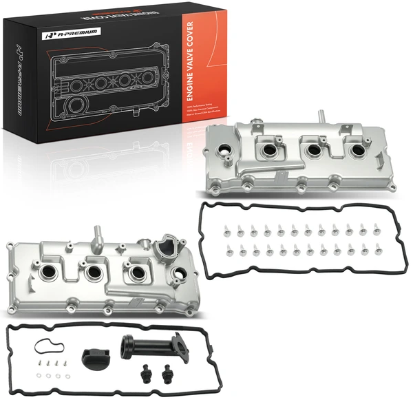 2 Pcs Silver Driver & Passenger Engine Valve Cover with Gasket & Cap for 2005-2015 Nissan Armada
