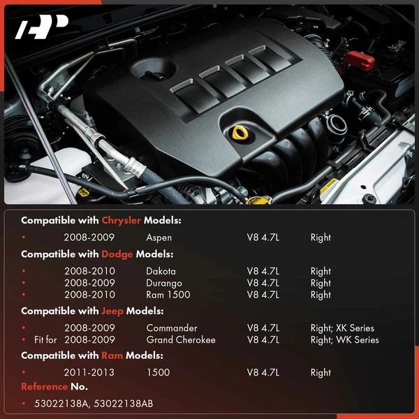 Passenger Engine Valve Cover for Jeep Grand Cherokee WK 2008-2009 Dodge Durango