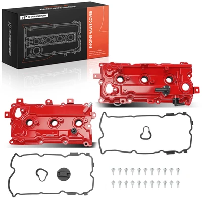 2 Pcs Red Engine Valve Cover with Gaskets & Cap