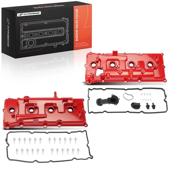 2 Pcs Red Driver & Passenger Engine Valve Cover with Gasket & Cap for 2004-2010 INFINITI QX56