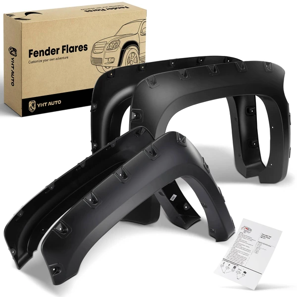 Front & Rear Pocket Shiny Fender Flares | 69.3in Short Fleetside Bed for 2007-2013 Chevrolet Silverado 1500