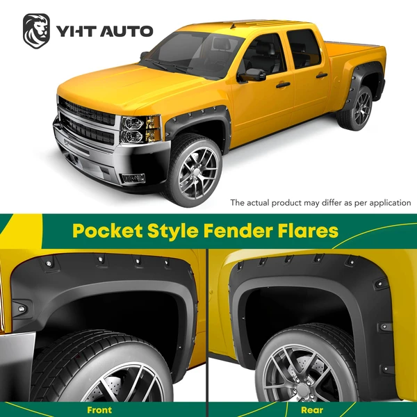 Front & Rear Pocket Shiny Fender Flares | 69.3in Short Fleetside Bed for 2007-2013 Chevrolet Silverado 1500