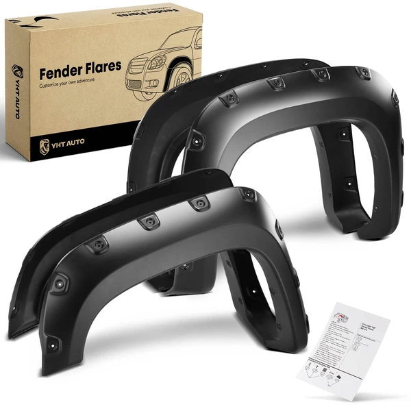 Front & Rear Pocket Shiny Rivet Fender Flares | 6.6FT & 8FT Bed Fleetside for 2007-2014 GMC Sierra 2500 HD