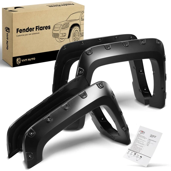 Front & Rear Pocket Shiny Rivet Fender Flares | 5.8FT 6.6FT 8FT Bed for GMC Sierra 1500 2016-2018