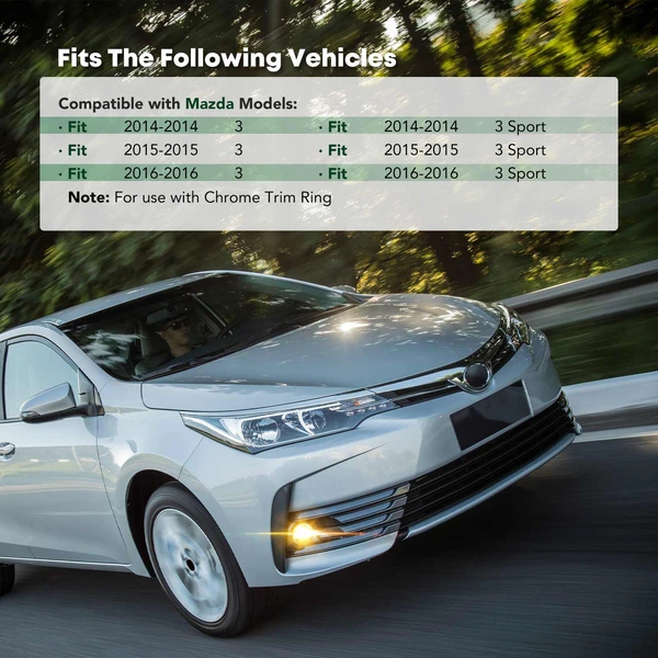 Front Driver Matte Black Fog Light Trim for Mazda 3 3 Sport 2014-2016