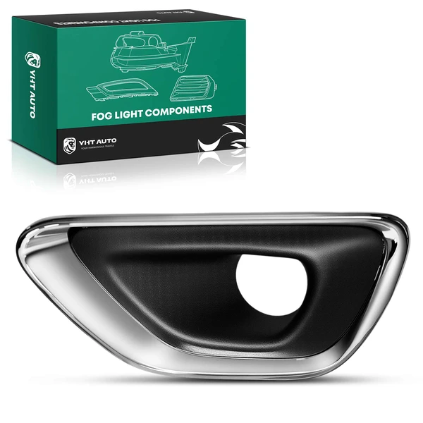 Front Driver Fog Light Bezel Black+Chrome for 2014-2016 Jeep Grand Cherokee