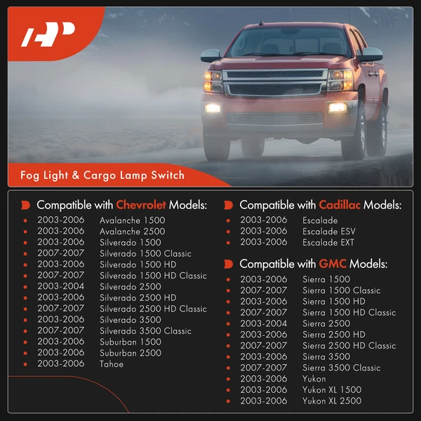 Fog Light & Cargo Lamp Switch for Chevy Silverado GMC Sierra Cadillac Escalade