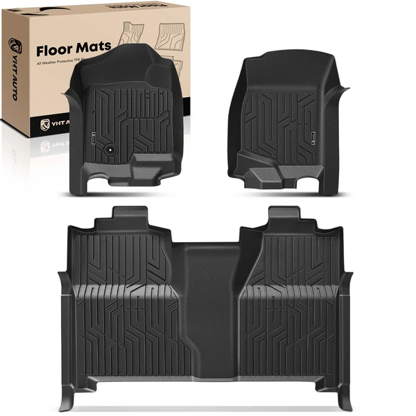 3 Pcs Front & Rear Black TPE textured Floor Mats Liners for Chevy Silverado 1500 2500 HD GMC Crew Cab