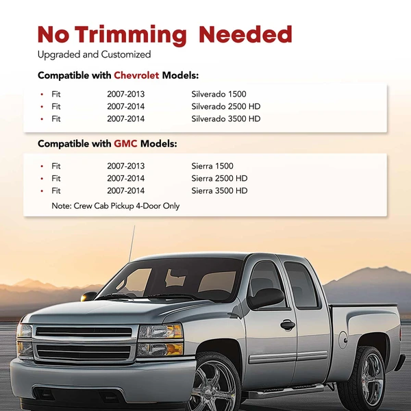 3 Pcs Front & Rear Black TPE textured Floor Mats Liners for Chevy Silverado 1500 2500 HD GMC Crew Cab