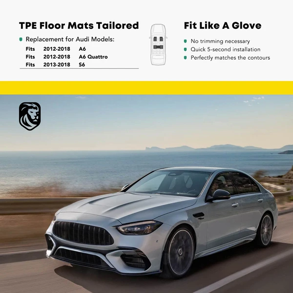 3 Pcs Front & Rear Black Floor Mats Liners for Audi A6 A6 Quattro 2012-2018 S6 Sedan
