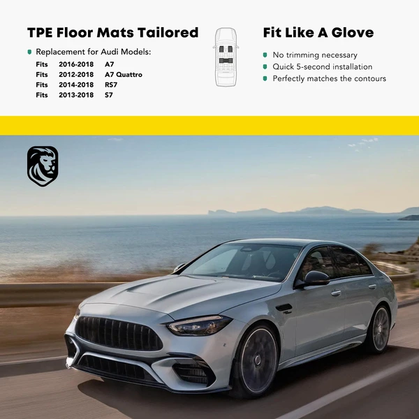 3 Pcs Front & Rear Black Floor Mats Liners for Audi A7 Quattro 2012-2018 A7 RS7 S7