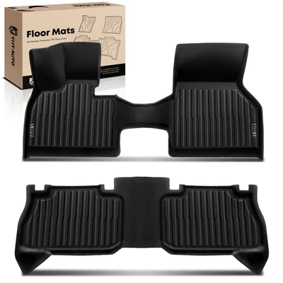 2 Pcs Front & Rear Black Floor Mats Liners