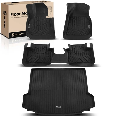 4 Pcs Front & Rear & Trunk Black Floor Mats Liners