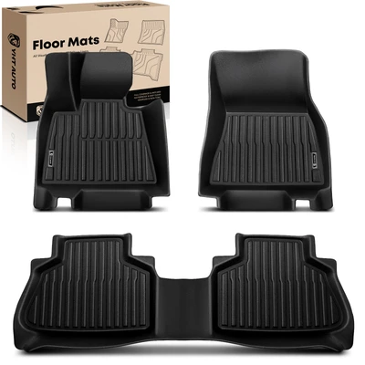 3 Pcs Front & Rear Black Floor Mats Liners