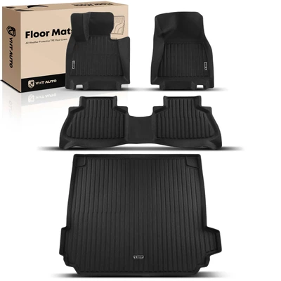 4 Pcs Front & Rear & Trunk Black Floor Mats Liners