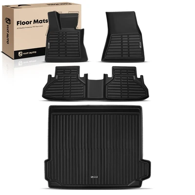 4 Pcs Front & Rear Black Floor Mats Liners